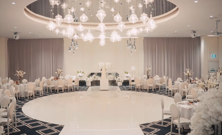 Wedding venue renovation — white tiled dance floor